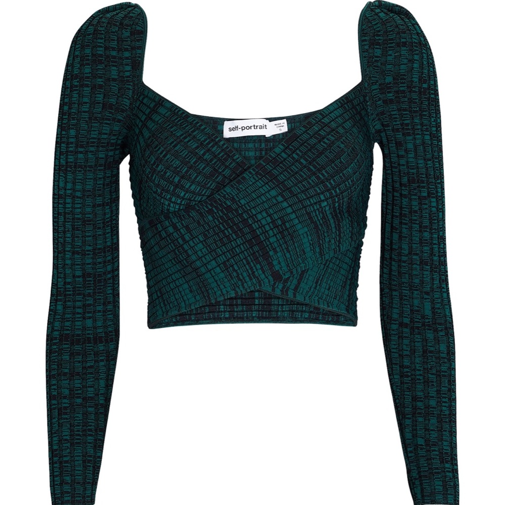 Self Portrait Crossover Knit Crop Top - Small